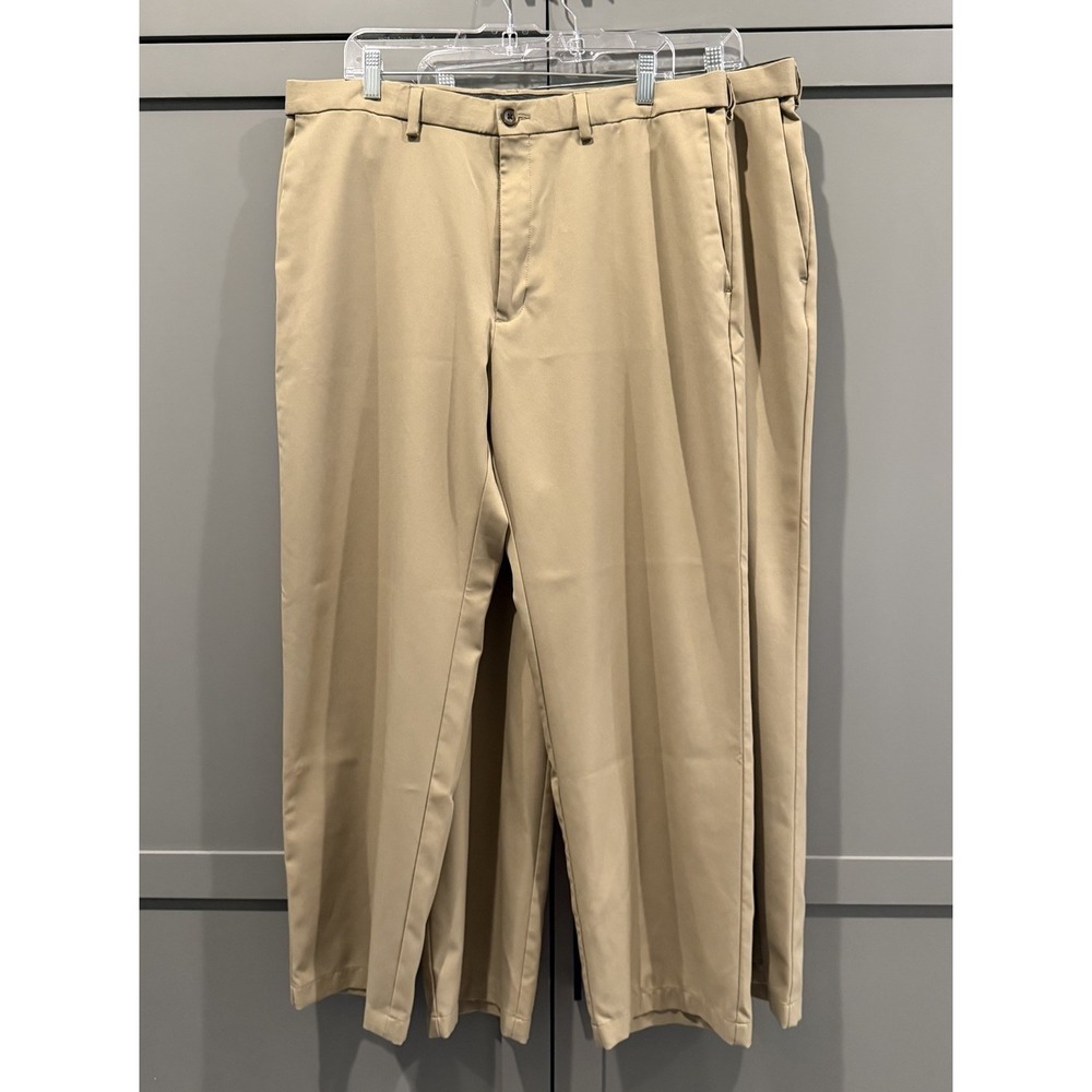 Haggar Pants Mens 38x31 Cool 18 Pro Classic Fit Khaki Flat Front Beige (2) Pair